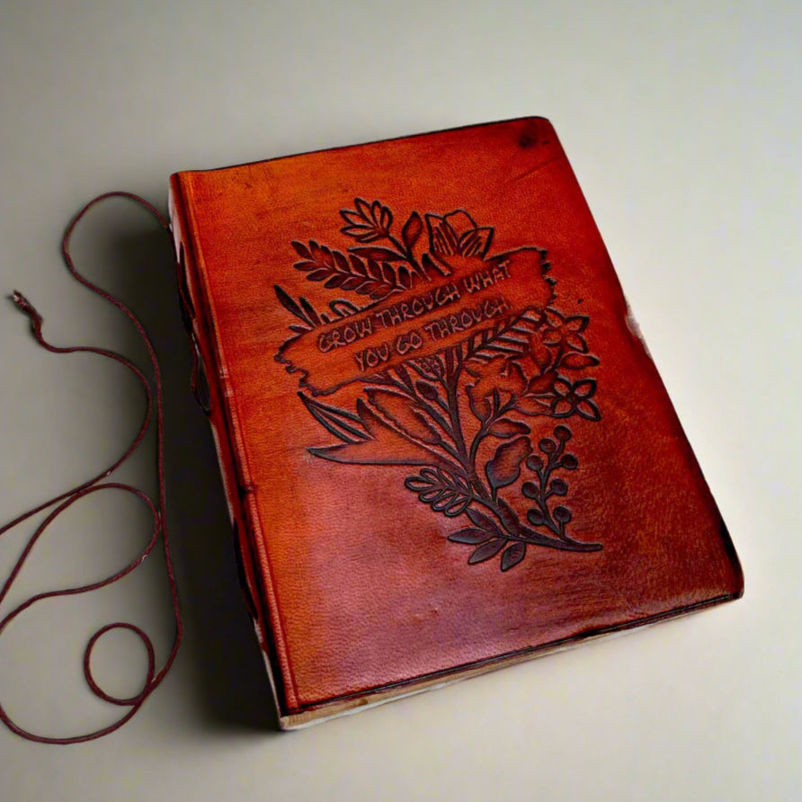 "Grow Through What You Go Through" Leather Journal - Your Healing Partner | Journal | Wiccan Center