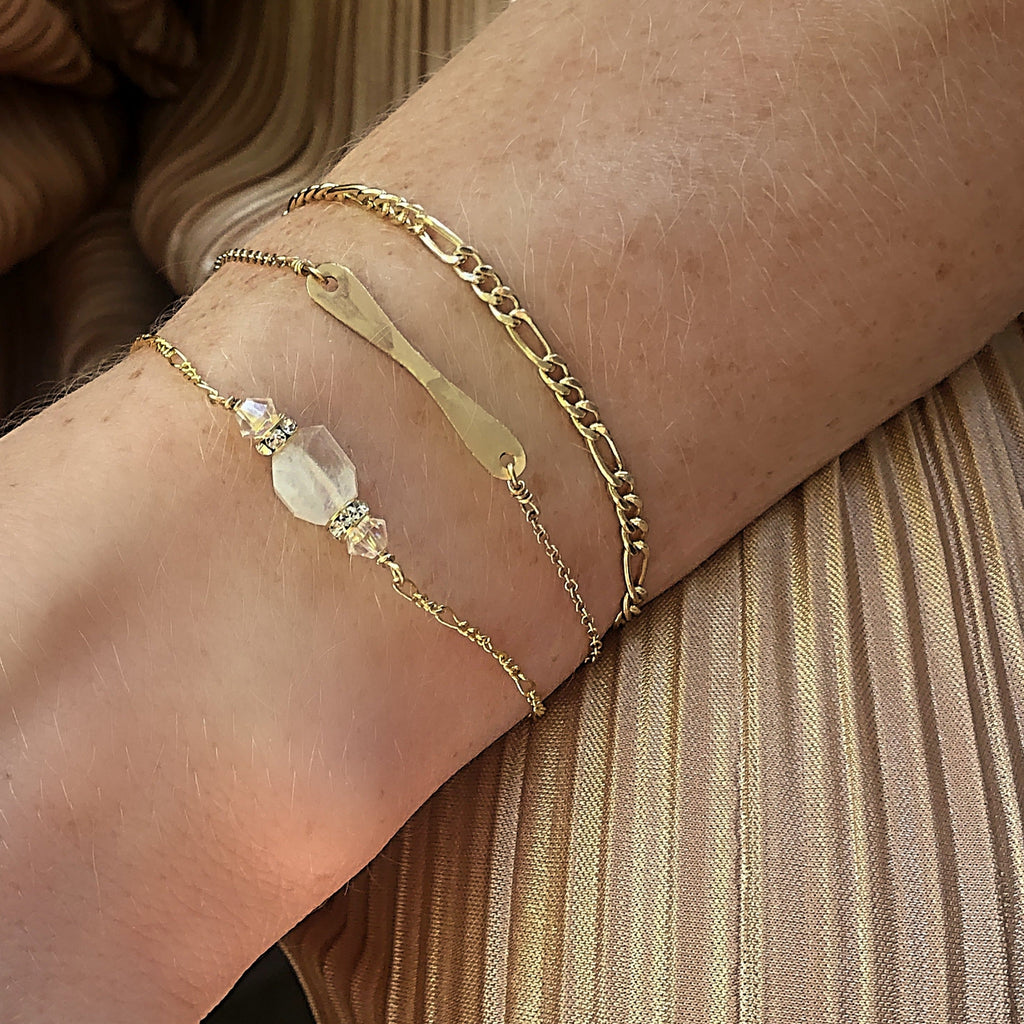 Figaro Chain Bracelet / Anklet with Swarovski Clasp