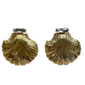 Large Diamond Clear Crystal Gold Shell Earrings