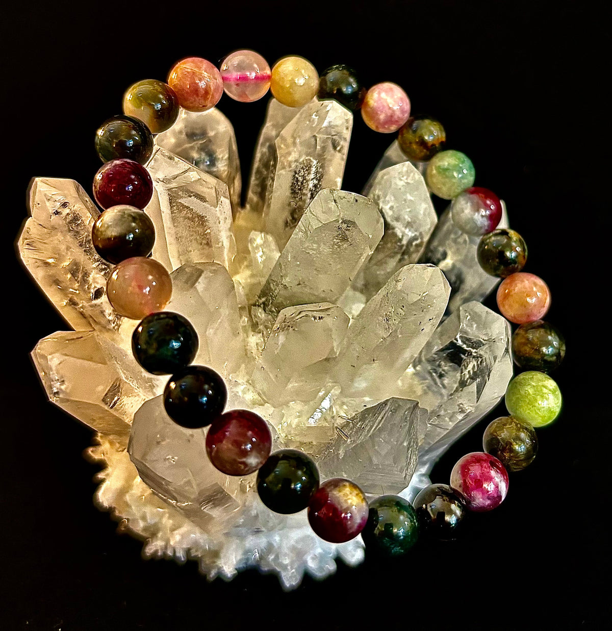 Sacred Harmony: Natural Watermelon Tourmaline 8mm Crystal Stretch Bracelet | | Wiccan Center