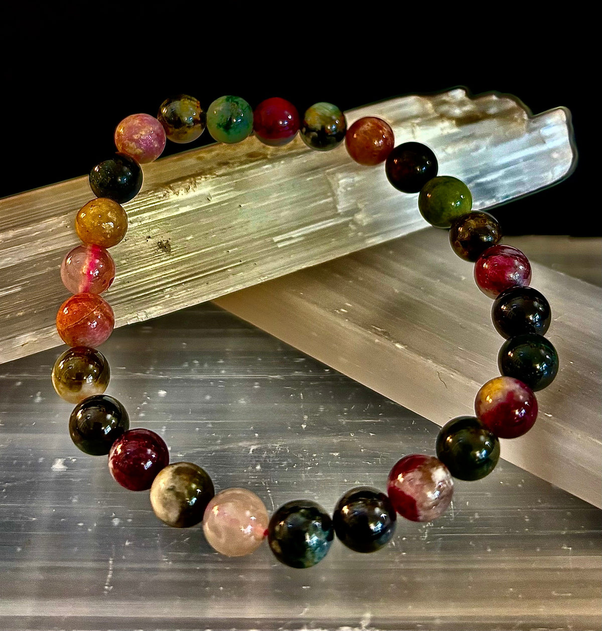 Sacred Harmony: Natural Watermelon Tourmaline 8mm Crystal Stretch Bracelet | | Wiccan Center