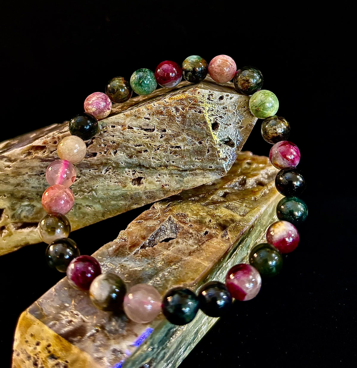 Sacred Harmony: Natural Watermelon Tourmaline 8mm Crystal Stretch Bracelet | | Wiccan Center
