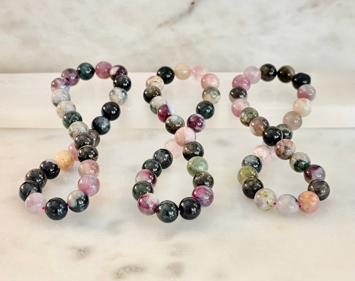 Sacred Harmony: Natural Watermelon Tourmaline 8mm Crystal Stretch Bracelet | | Wiccan Center