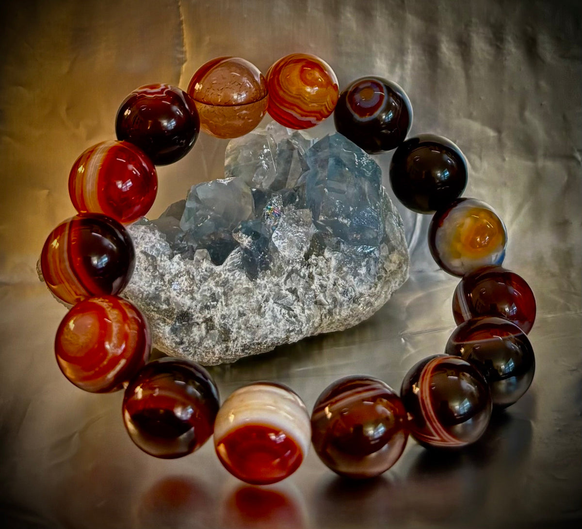 Earth Sentinel: Stunning Striped Agate 13-14mm Crystal Statement Stretch Bracelet | | Wiccan Center