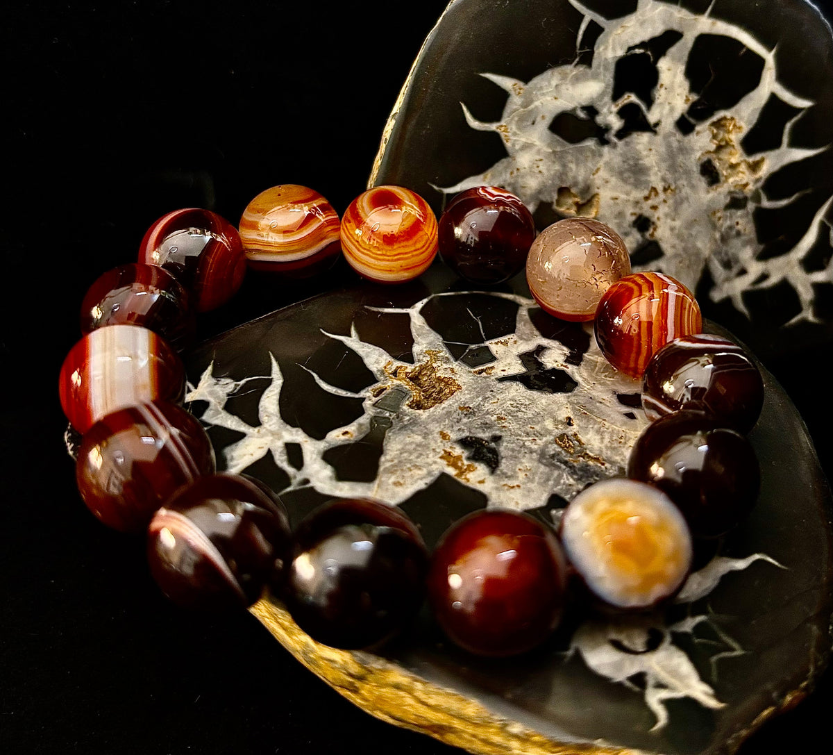 Earth Sentinel: Stunning Striped Agate 13-14mm Crystal Statement Stretch Bracelet | | Wiccan Center