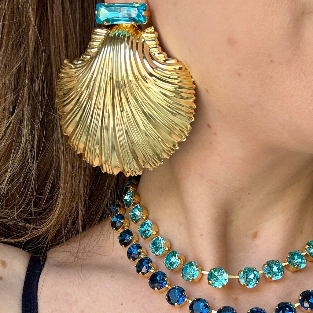 Ariel Shell Earrings Aqua or Clear Crystal