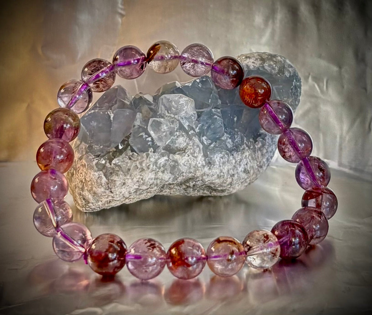 Celestial Synergy: Natural Super 7 (Sacred Seven) 8mm Crystal Stretch Bracelet | | Wiccan Center