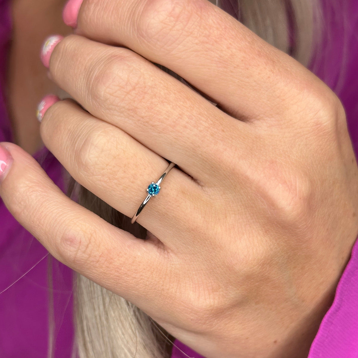 Blue Topaz Round Stackable Ring in Silver - Get Ready for Your December Birthday! | Birthstone Ring | Wiccan Center