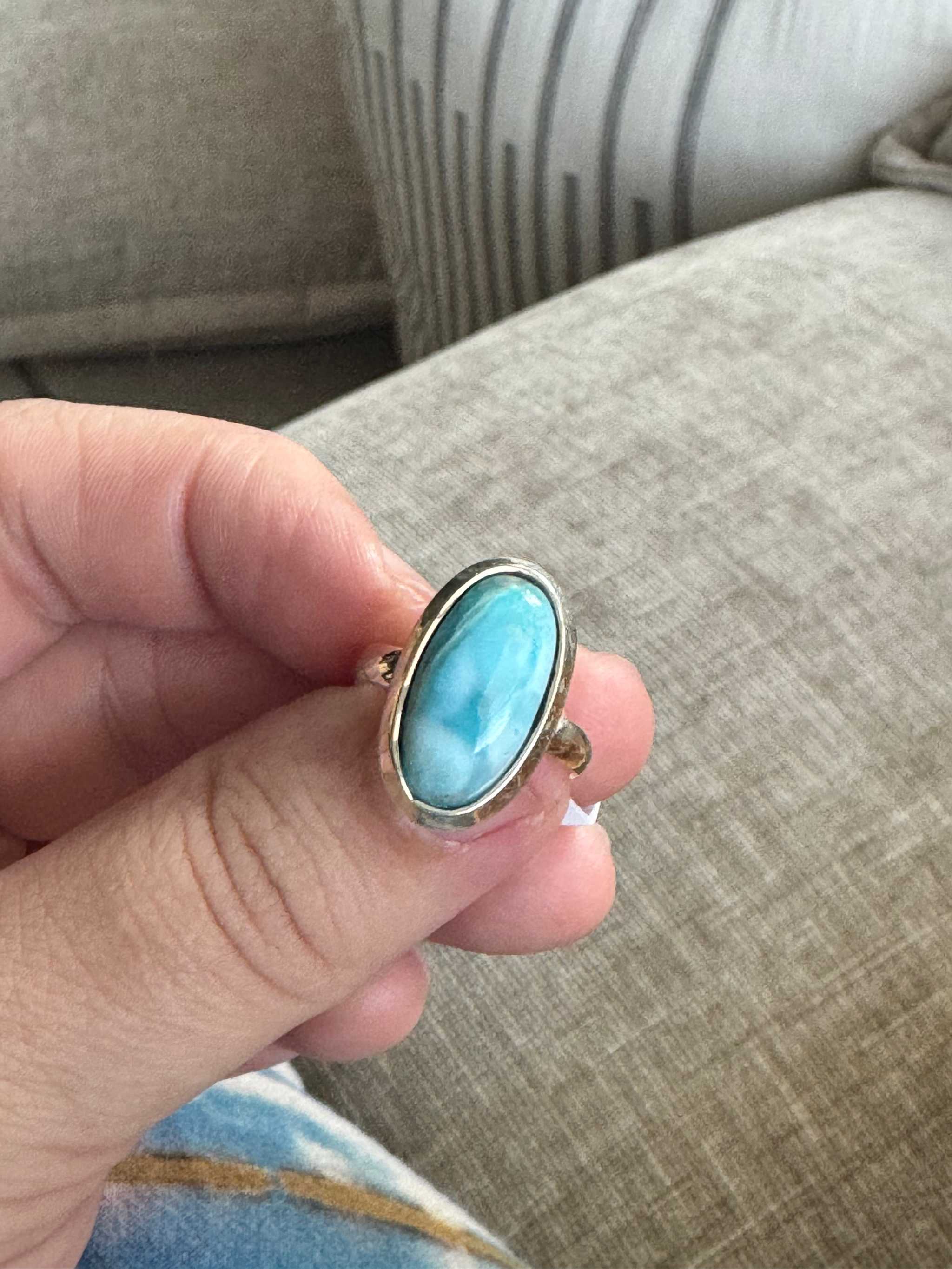 Larimar Oval Ring - Sterling Silver - Size 5 -Calming & Clear-Communication | Rings | Wiccan Center