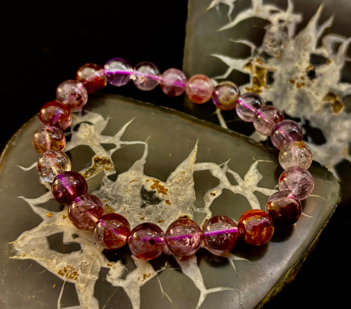 Celestial Synergy: Natural Super 7 (Sacred Seven) 8mm Crystal Stretch Bracelet | | Wiccan Center