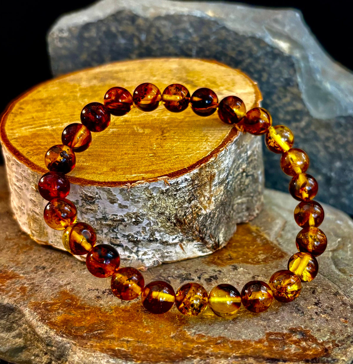 Golden Glow: Genuine Indonesian Amber 7-8mm Stretch Bracelet | | Wiccan Center