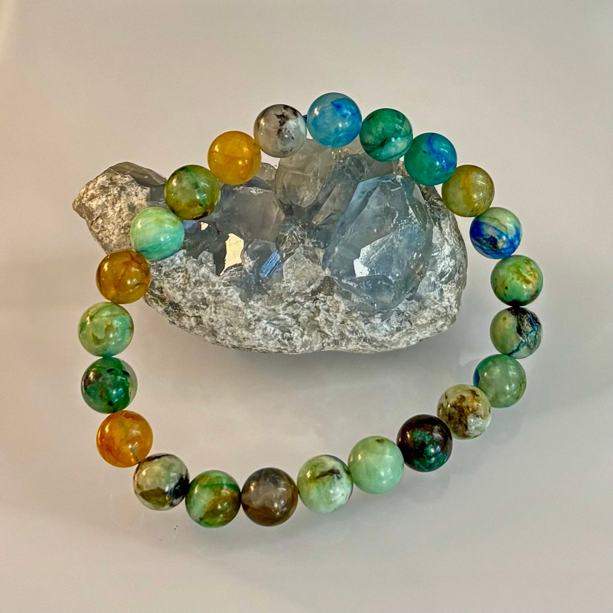 Ocean Horizon: Natural Fynchenite 8mm Gemstone Stretch Bracelet | | Wiccan Center