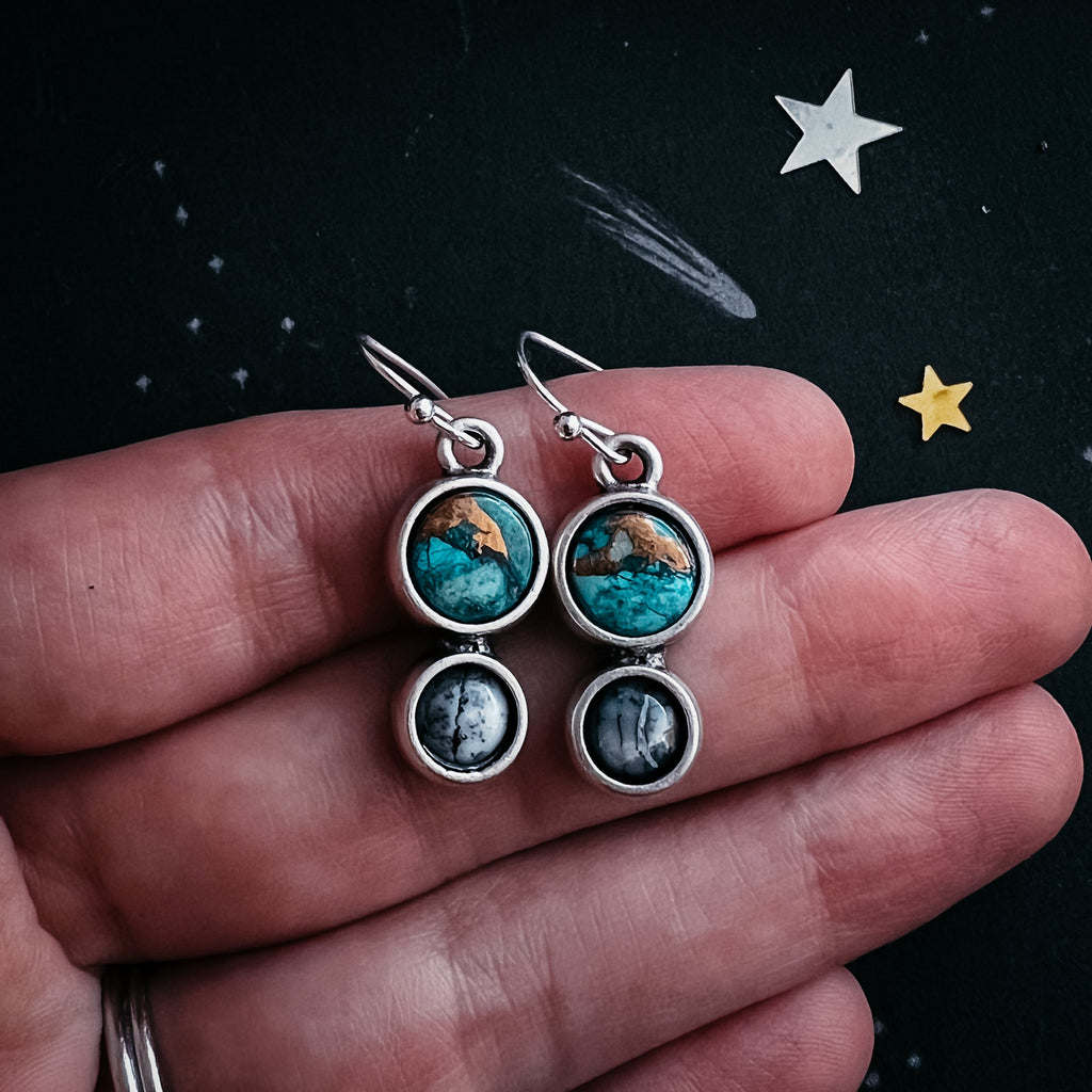 Earth and Moon Natural Stone Dangle Earrings | Earrings | Wiccan Center
