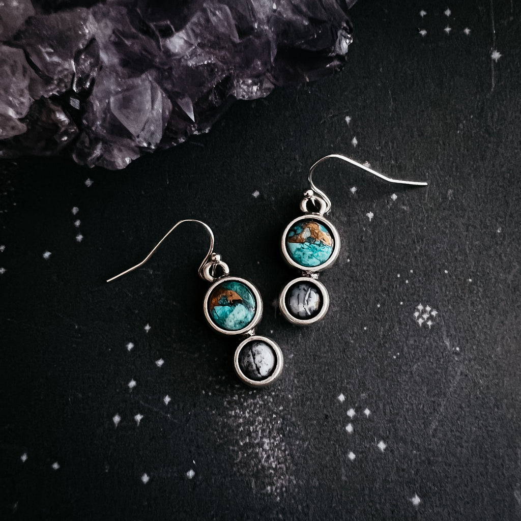 Earth and Moon Natural Stone Dangle Earrings | Earrings | Wiccan Center
