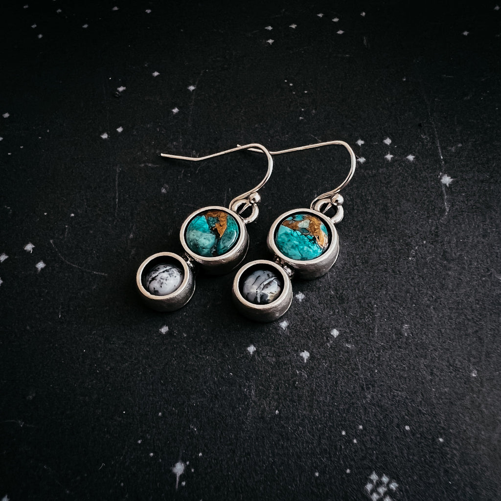 Earth and Moon Natural Stone Dangle Earrings | Earrings | Wiccan Center