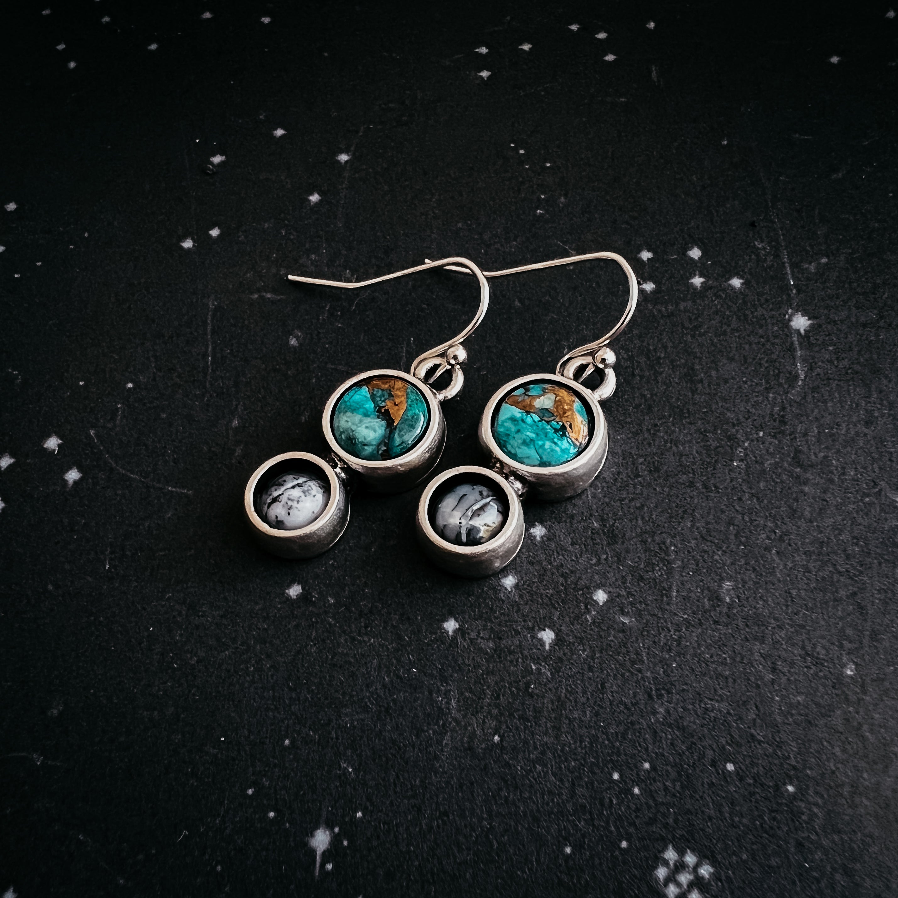 Earth and Moon Natural Stone Dangle Earrings | Earrings | Wiccan Center