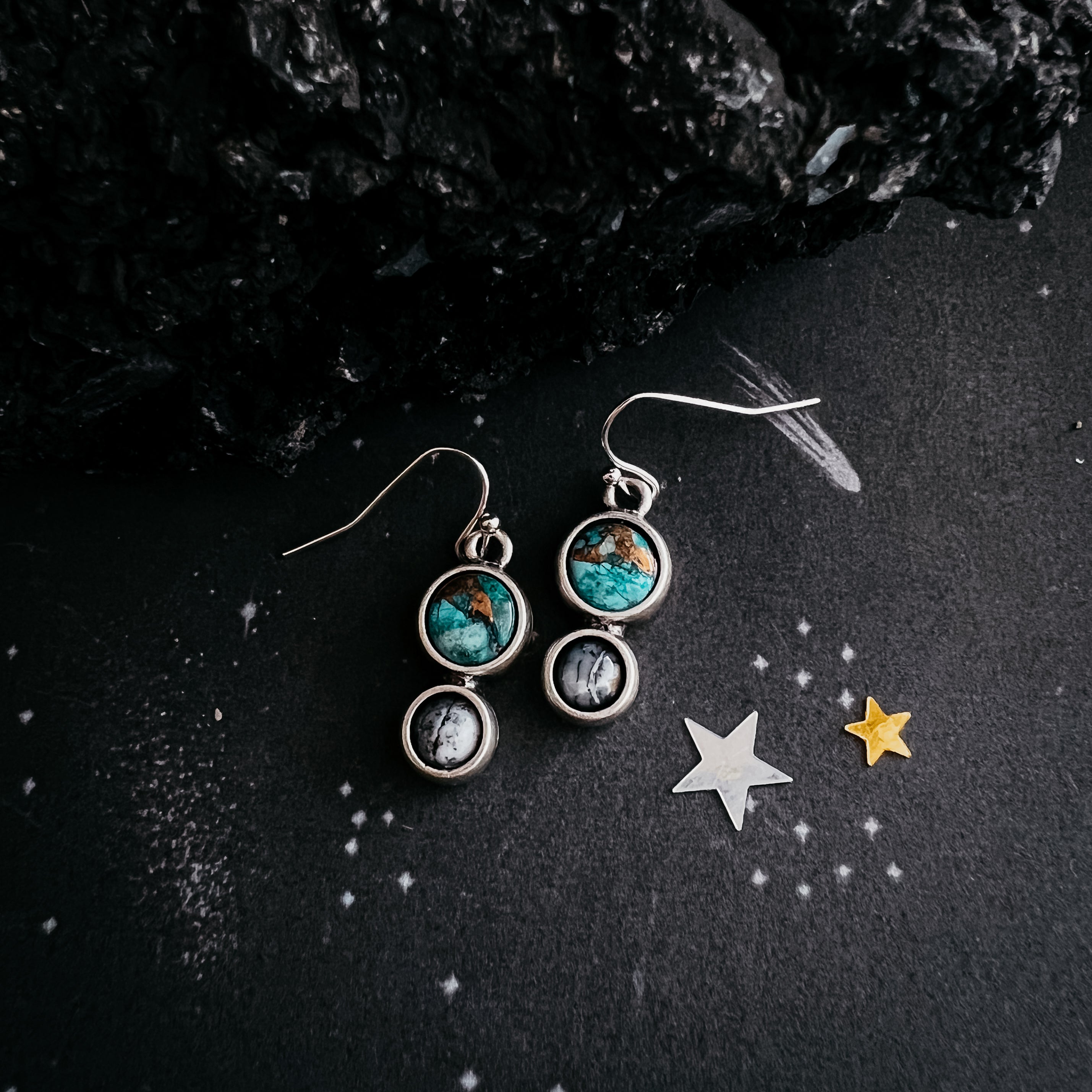 Earth and Moon Natural Stone Dangle Earrings | Earrings | Wiccan Center