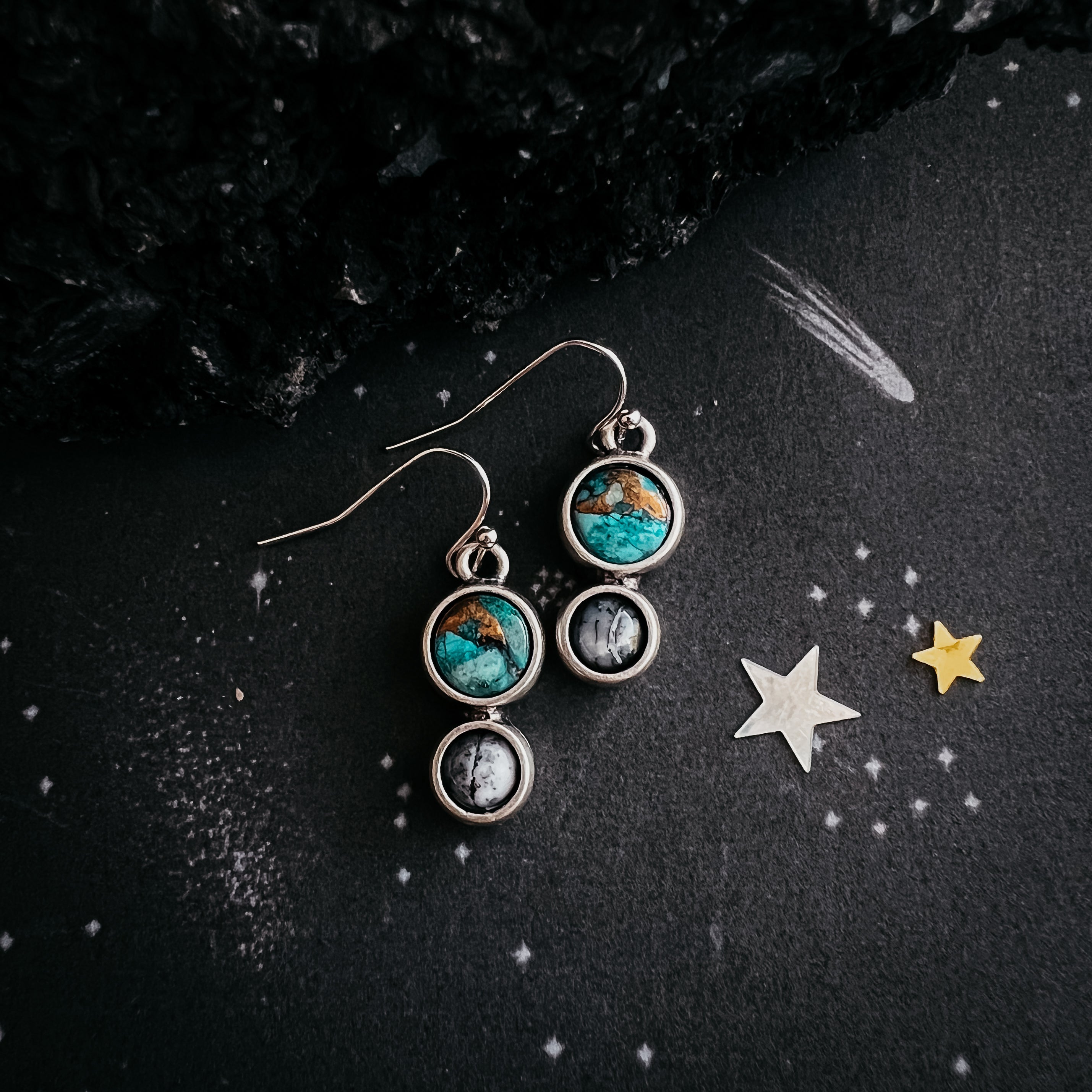 Earth and Moon Natural Stone Dangle Earrings | Earrings | Wiccan Center