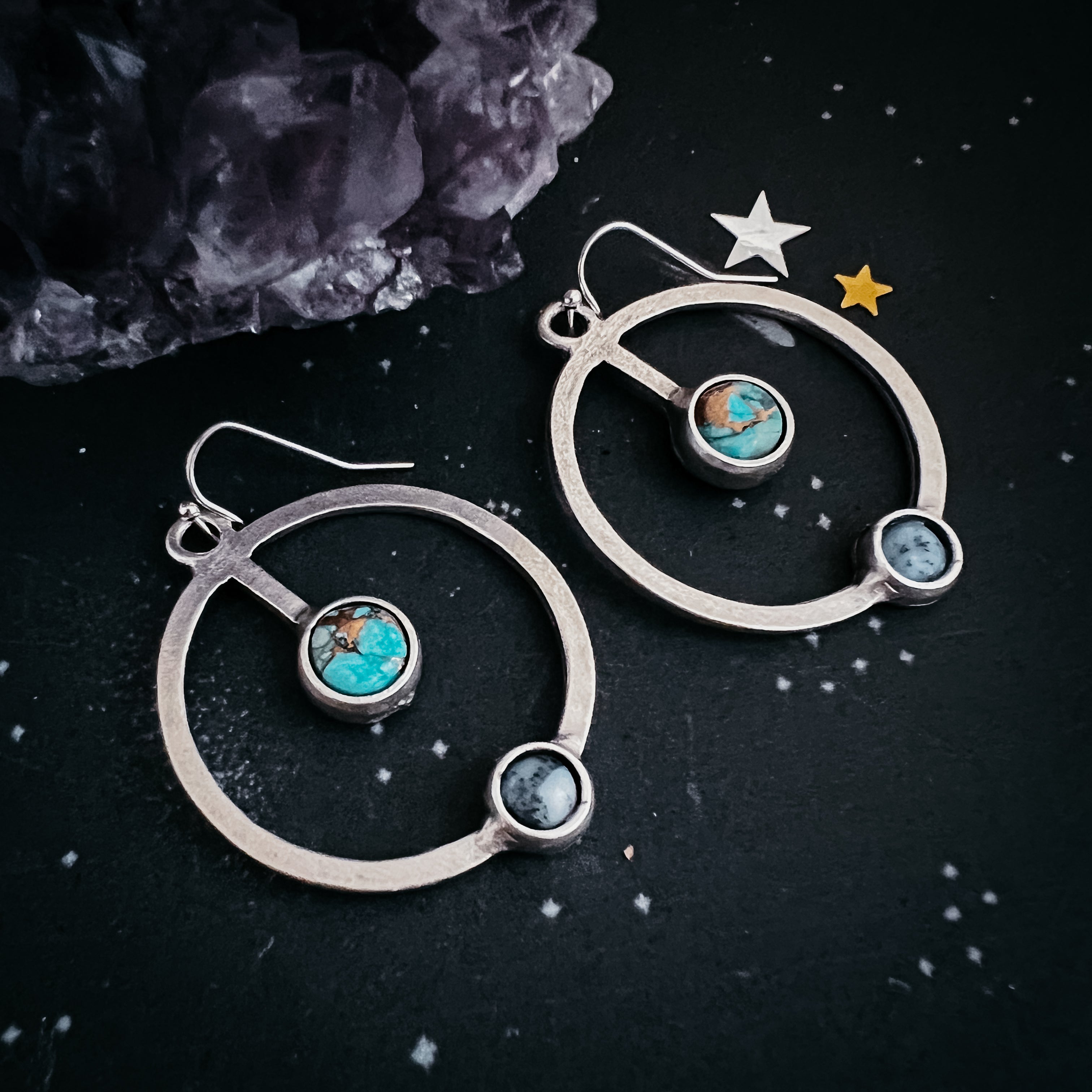 Artemis Earrings - Lunar Orbit Dangles with Natural Stones | Earrings | Wiccan Center