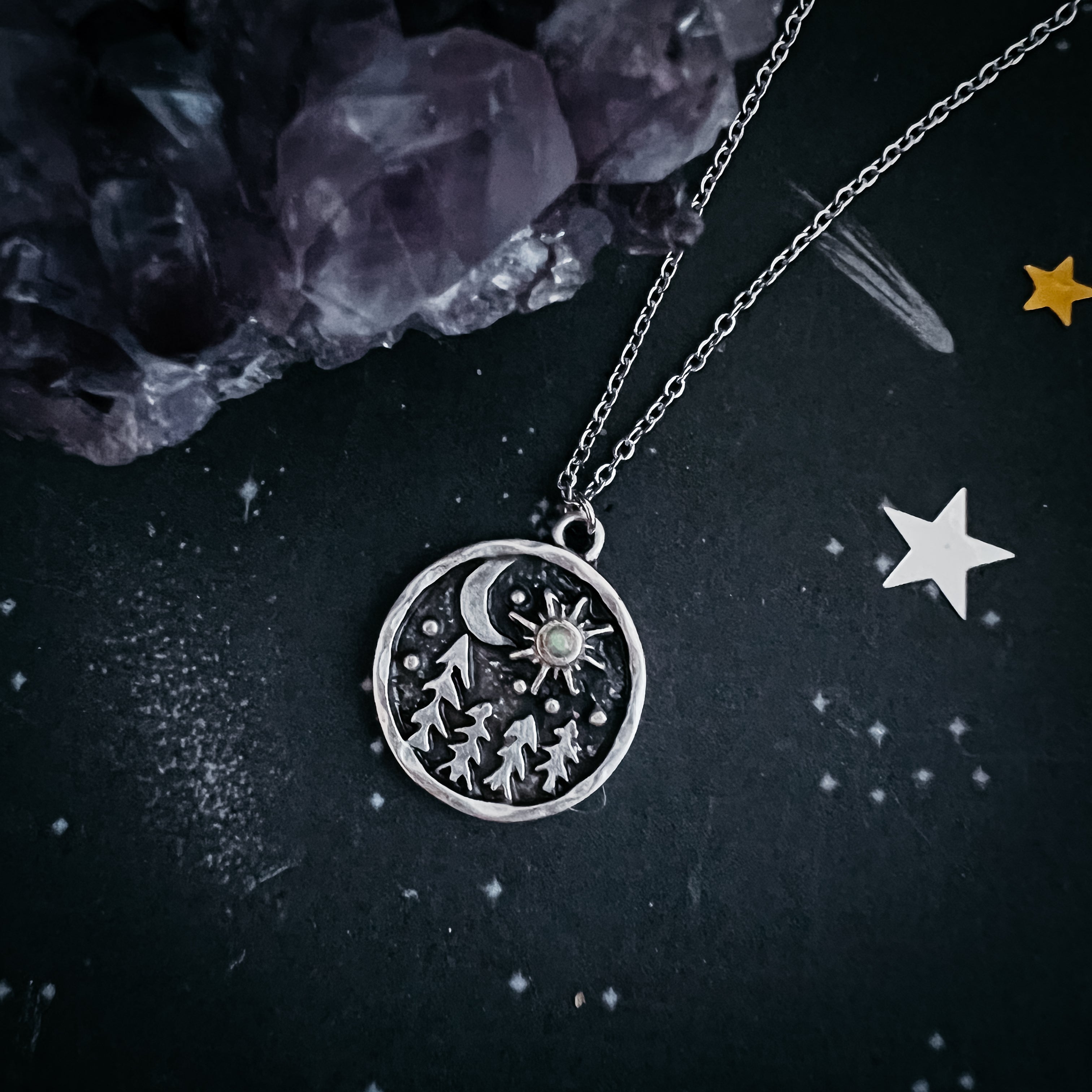 Starry Forest Night Pendant Necklace with Opal | Necklace | Wiccan Center