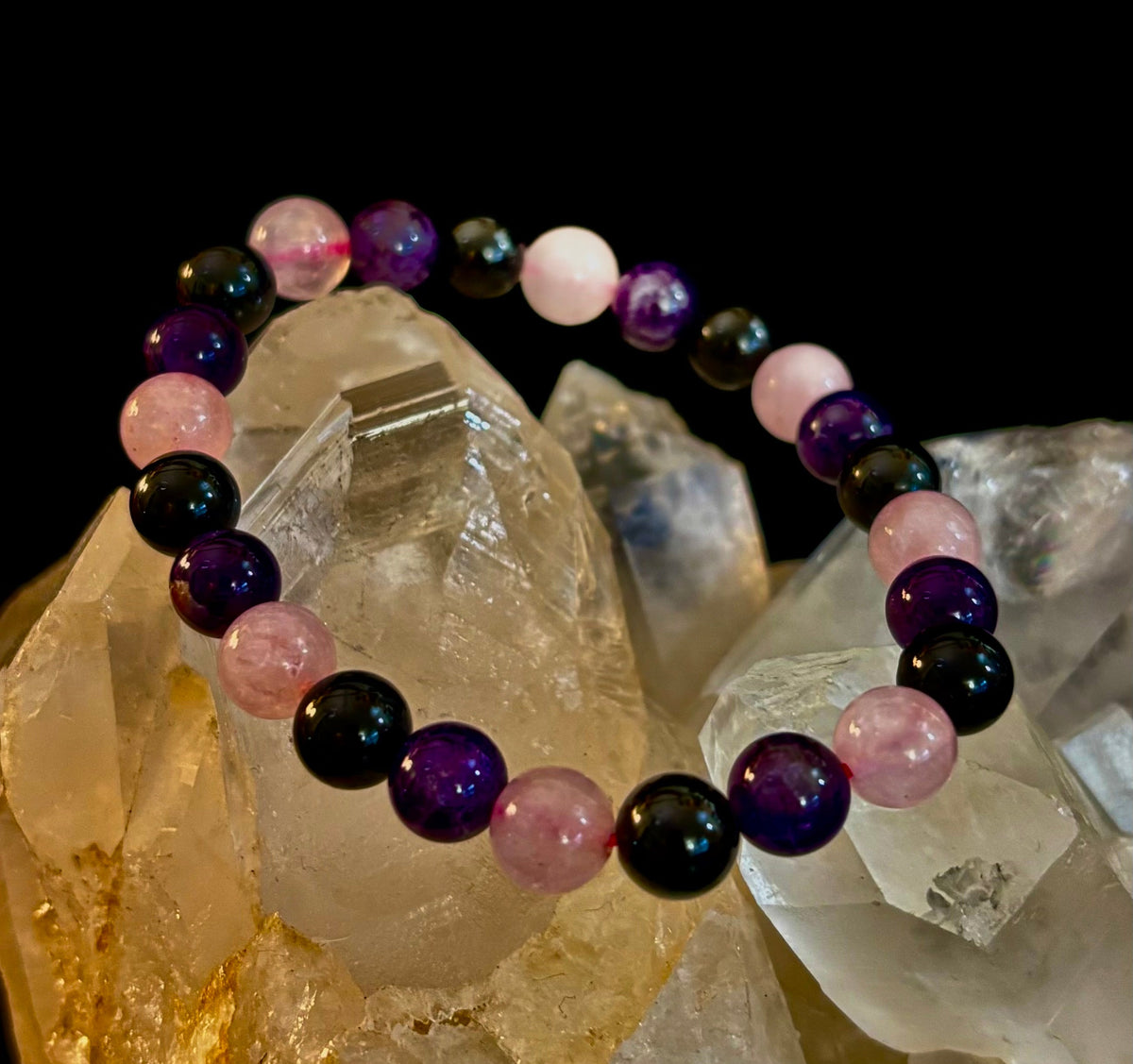 Sacred Shield: Empath Protection Natural Gemstone Stretch Bracelet | | Wiccan Center