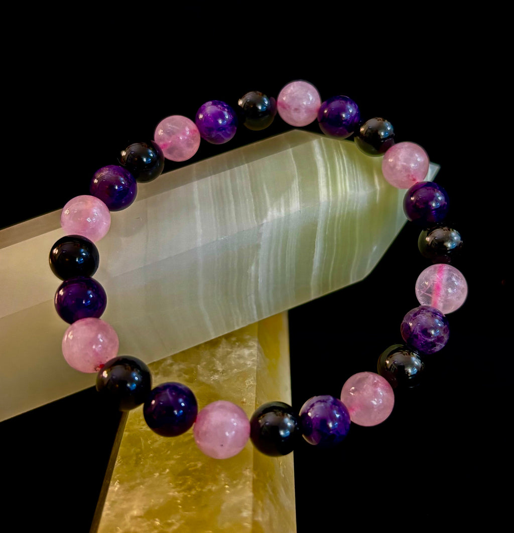 Sacred Shield: Empath Protection Natural Gemstone Stretch Bracelet | | Wiccan Center