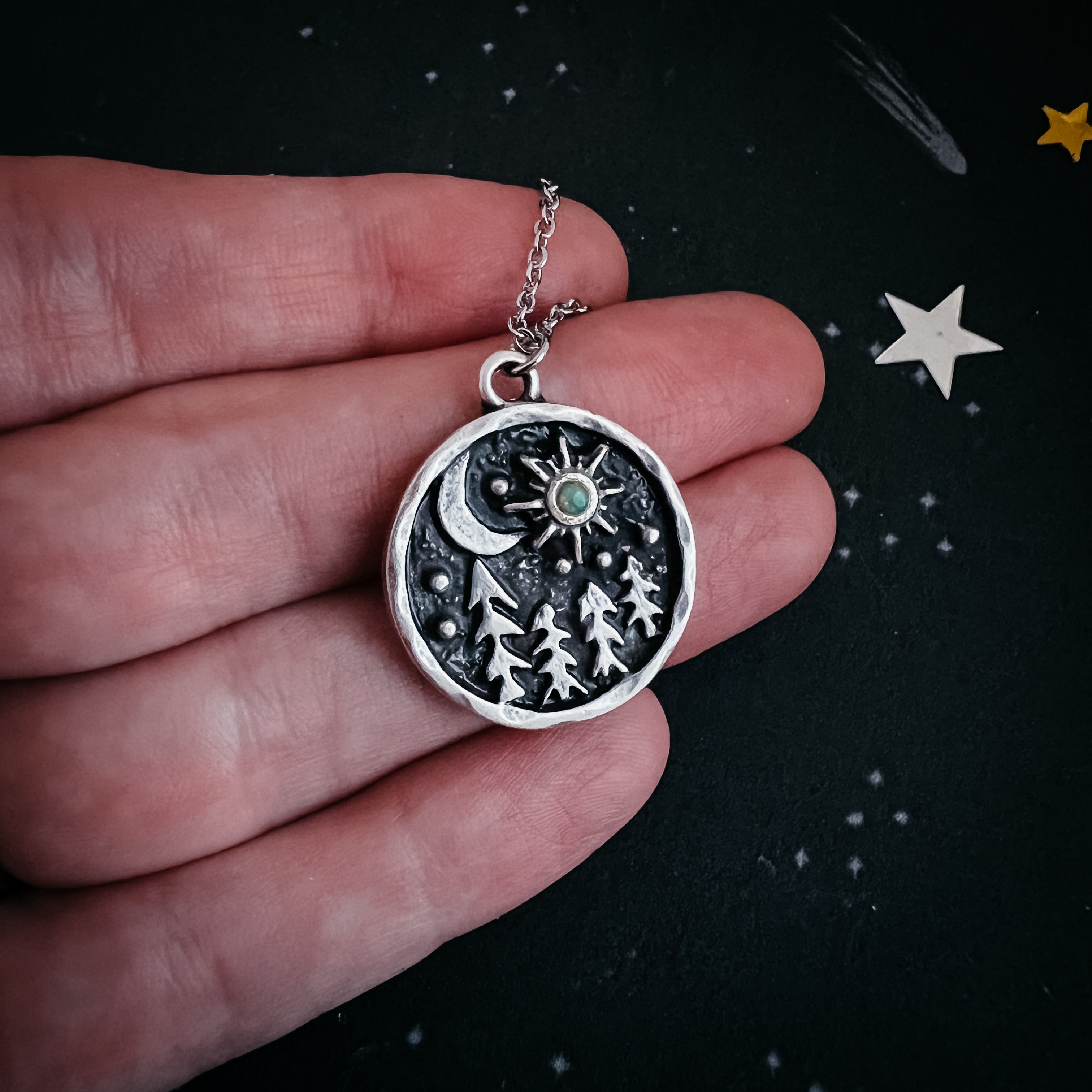 Starry Forest Night Pendant Necklace with Opal | Necklace | Wiccan Center