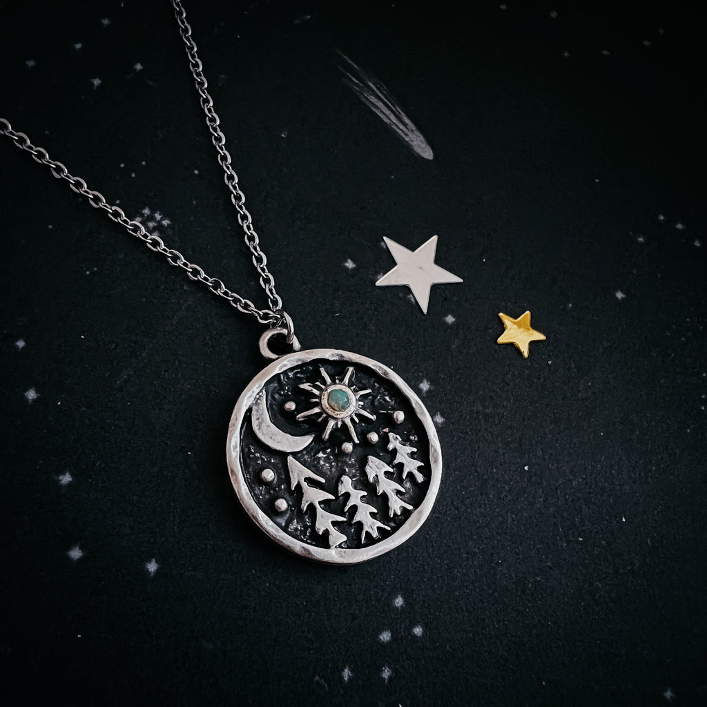 Starry Forest Night Pendant Necklace with Opal | Necklace | Wiccan Center