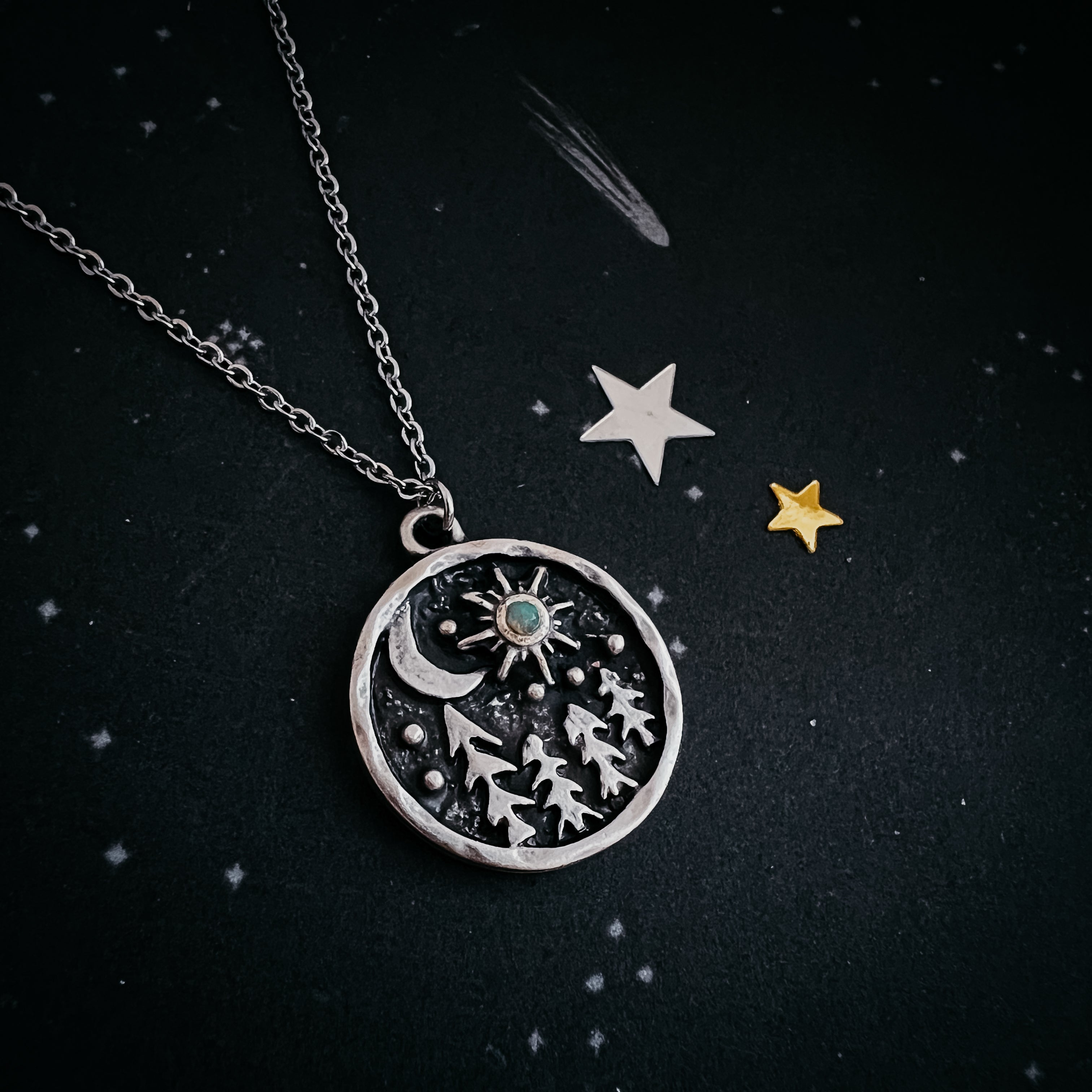 Starry Forest Night Pendant Necklace with Opal | Necklace | Wiccan Center