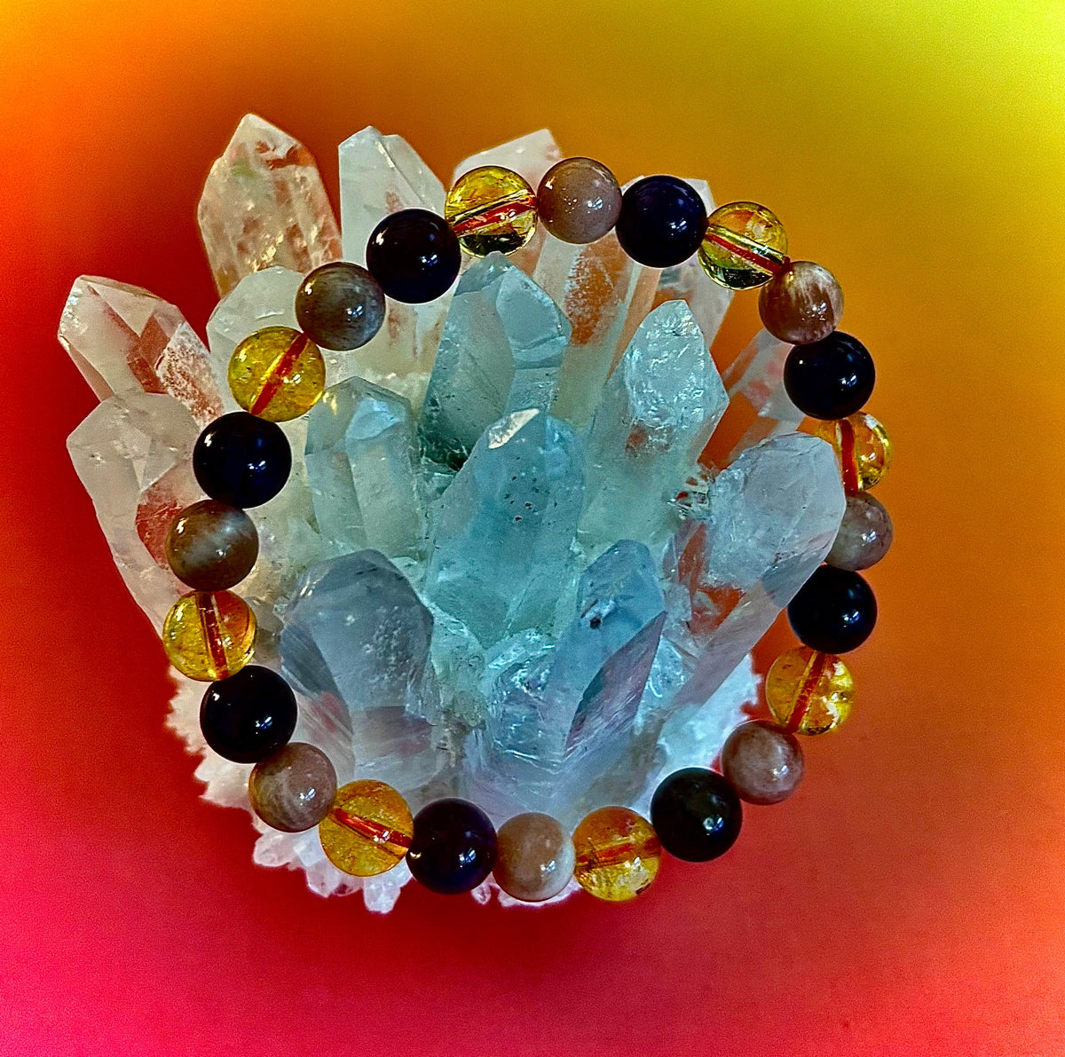 Cosmic Nurture: Amethyst, Peach Moonstone & Citrine Intuitive Manifestation Bracelet | | Wiccan Center