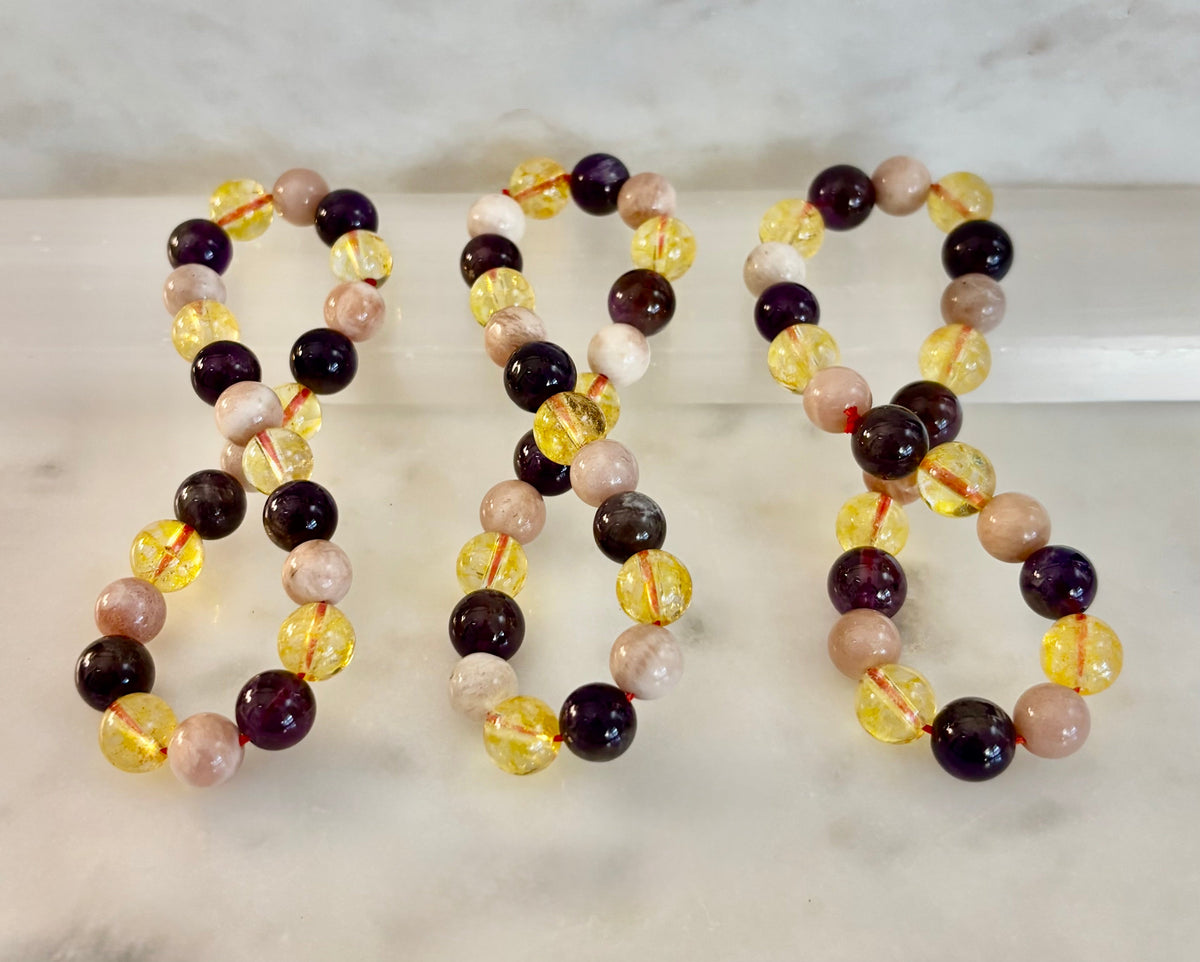 Cosmic Nurture: Amethyst, Peach Moonstone & Citrine Intuitive Manifestation Bracelet | | Wiccan Center