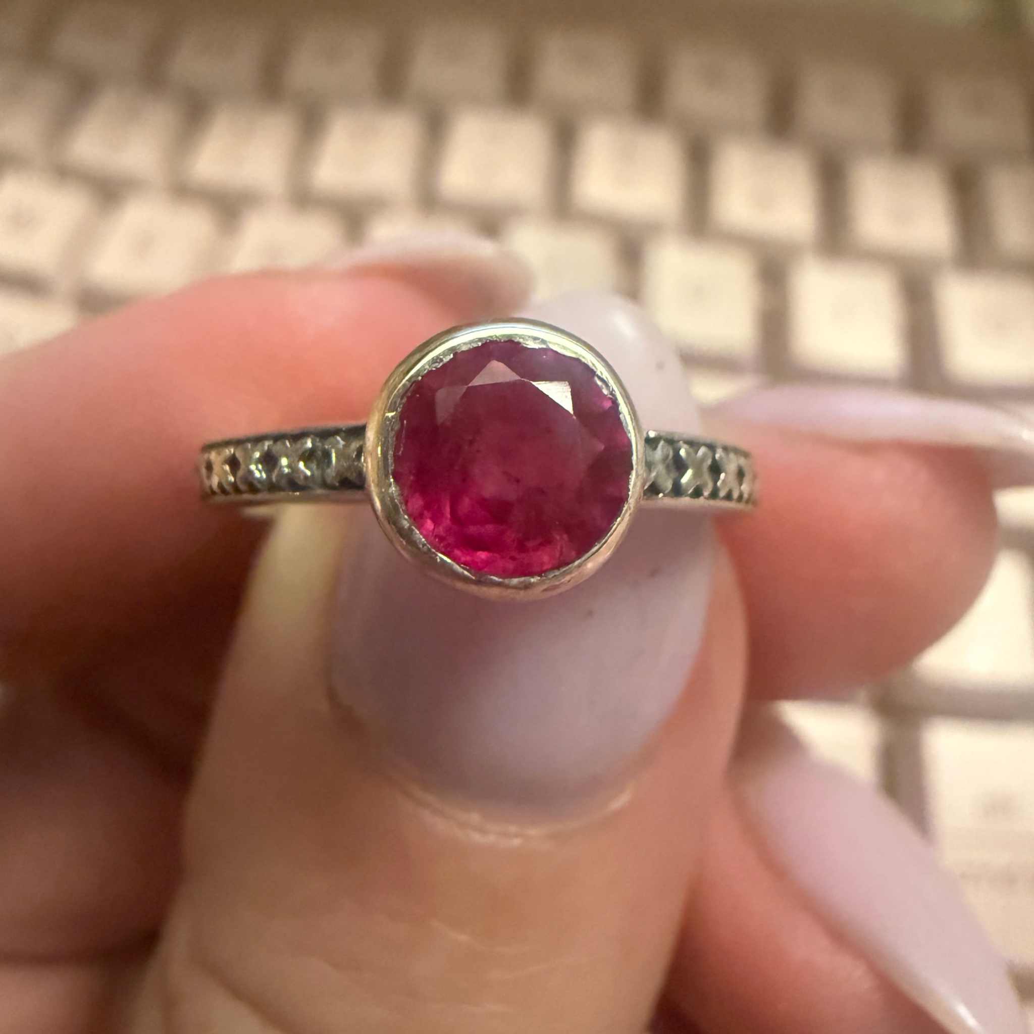 Ruby Round Ring – Sterling Silver with Engraved Band | Rings | Wiccan Center