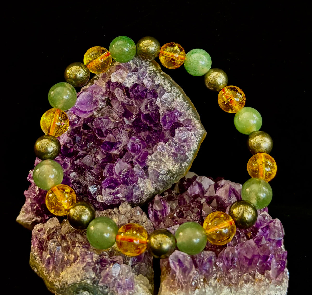 Peak Catalyst: Citrine, Pyrite & Green Aventurine Goal Success Stretch Bracelet | | Wiccan Center