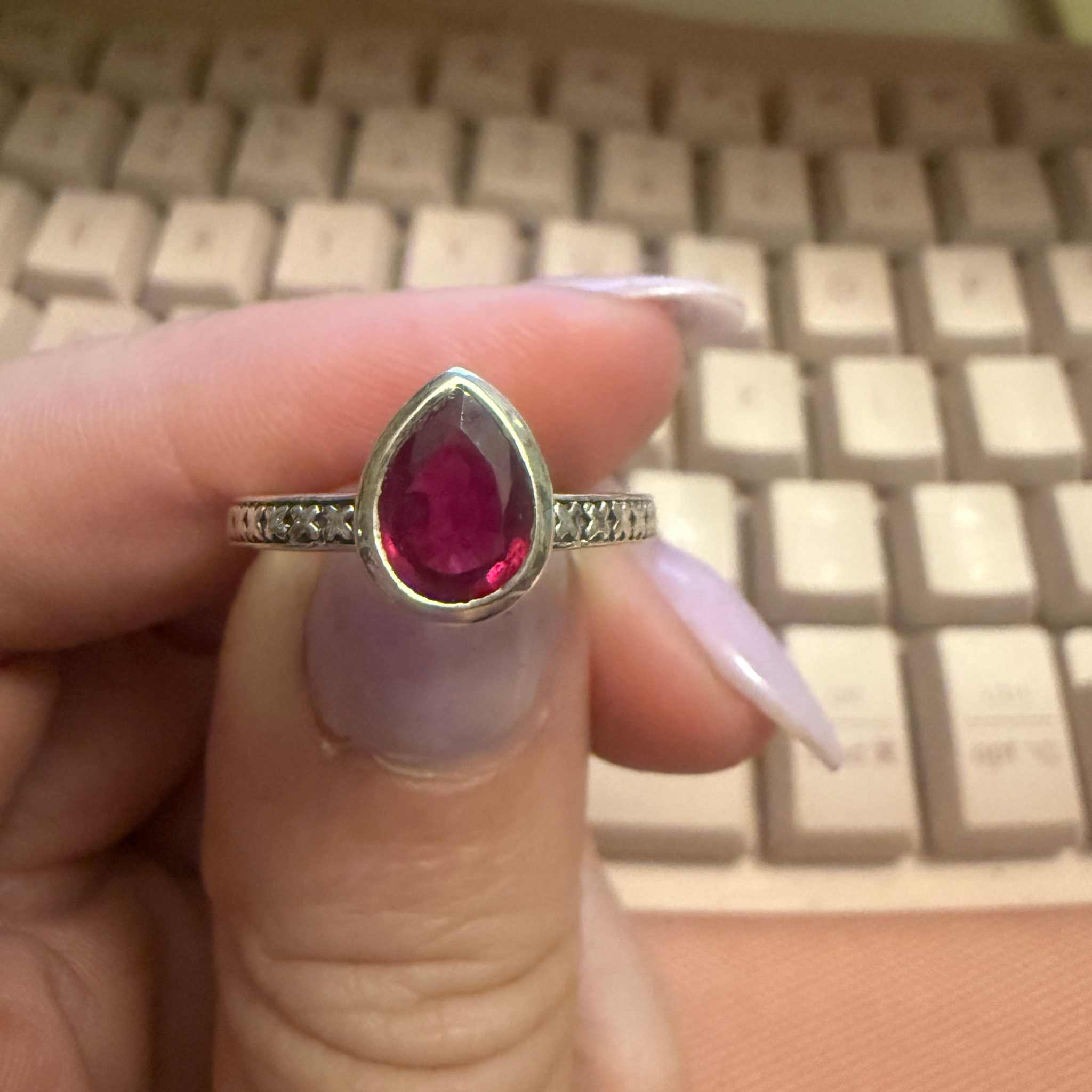 Ruby Teardrop Ring – Sterling Silver with Engraved Band | Rings | Wiccan Center