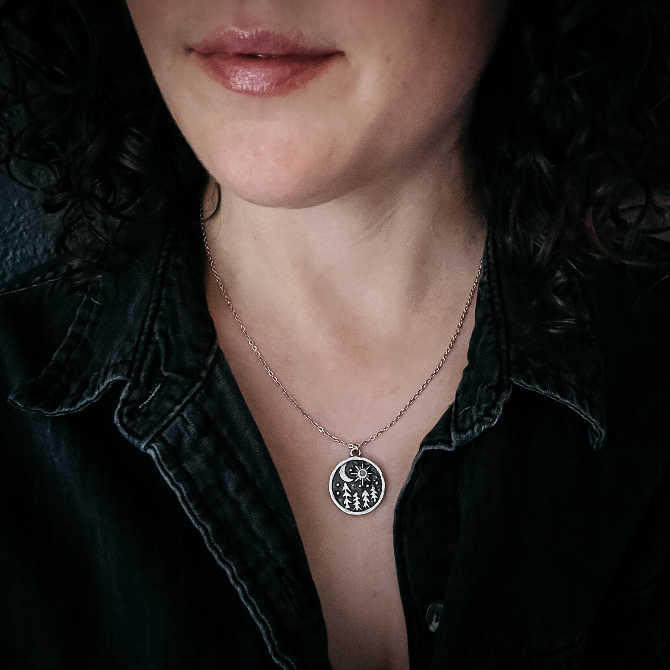 Starry Forest Night Pendant Necklace with Opal | Necklace | Wiccan Center