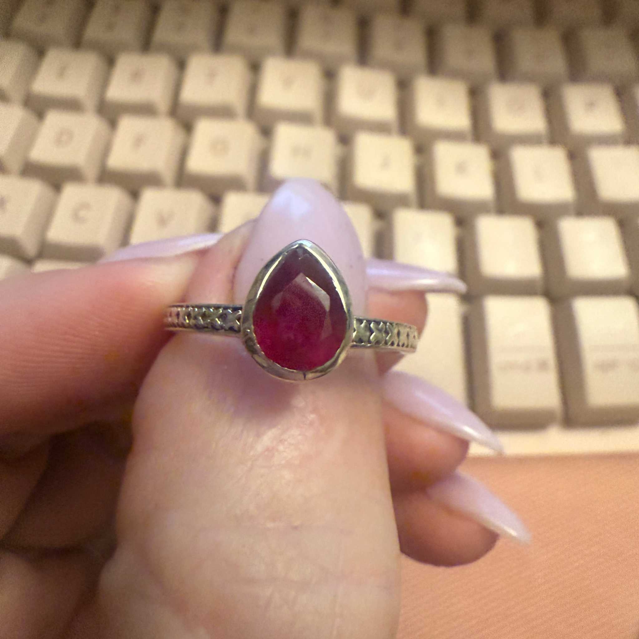 Ruby Teardrop Ring – Sterling Silver with Engraved Band | Rings | Wiccan Center