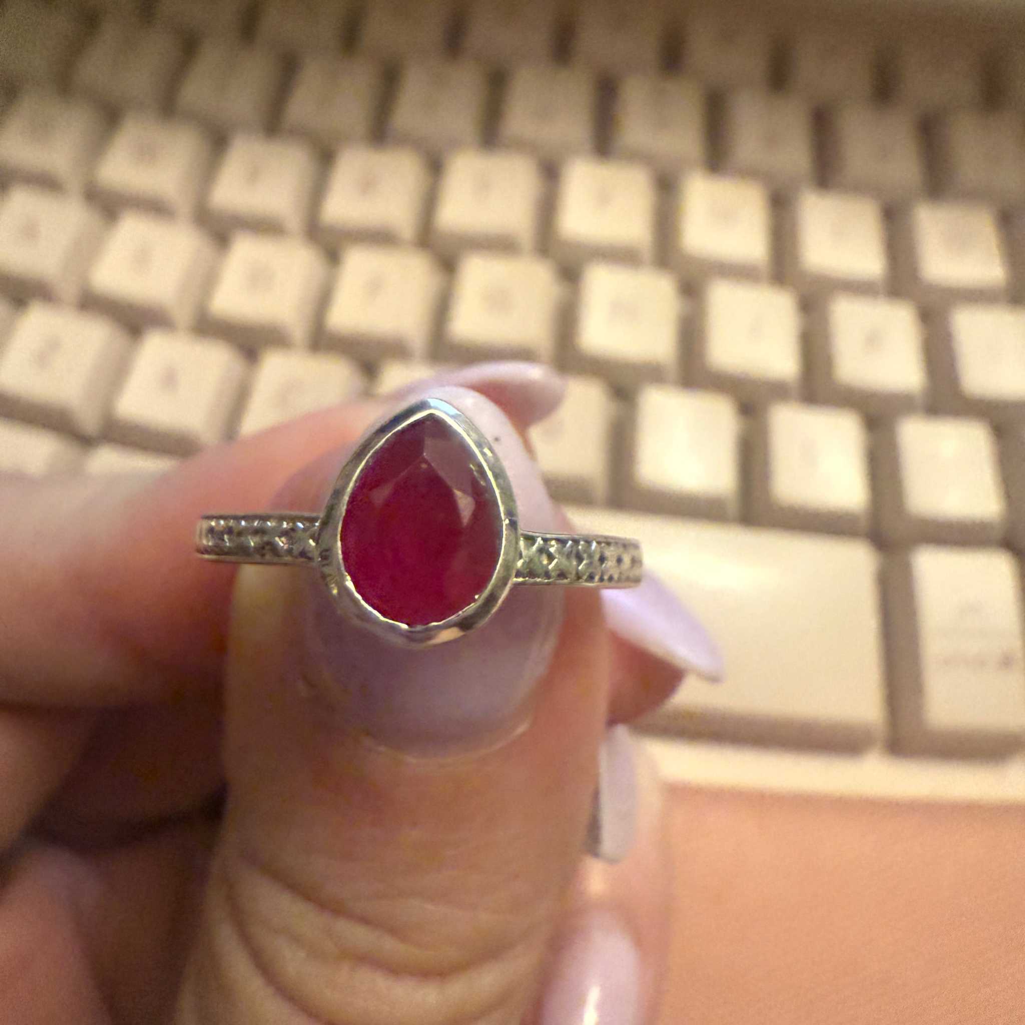 Ruby Teardrop Ring – Sterling Silver with Engraved Band | Rings | Wiccan Center