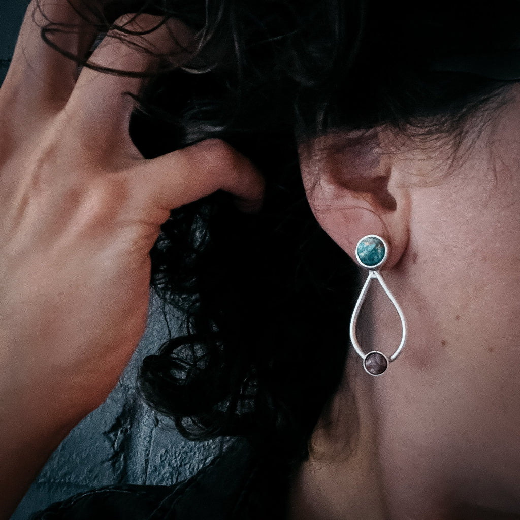 Journey to Mars Earrings - Copper Chrysocolla Earth and Red Jasper Mars | Earrings | Wiccan Center