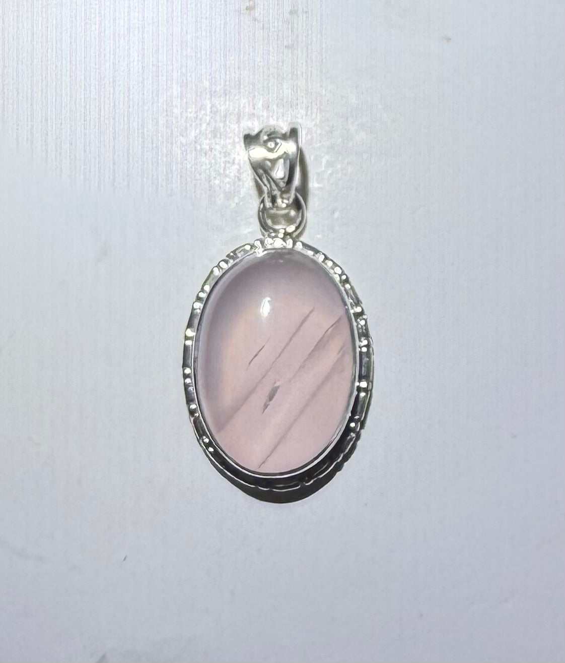Oval Rose Quartz Pendant with Scalloped Border in Sterling Silver | Pendants | Wiccan Center
