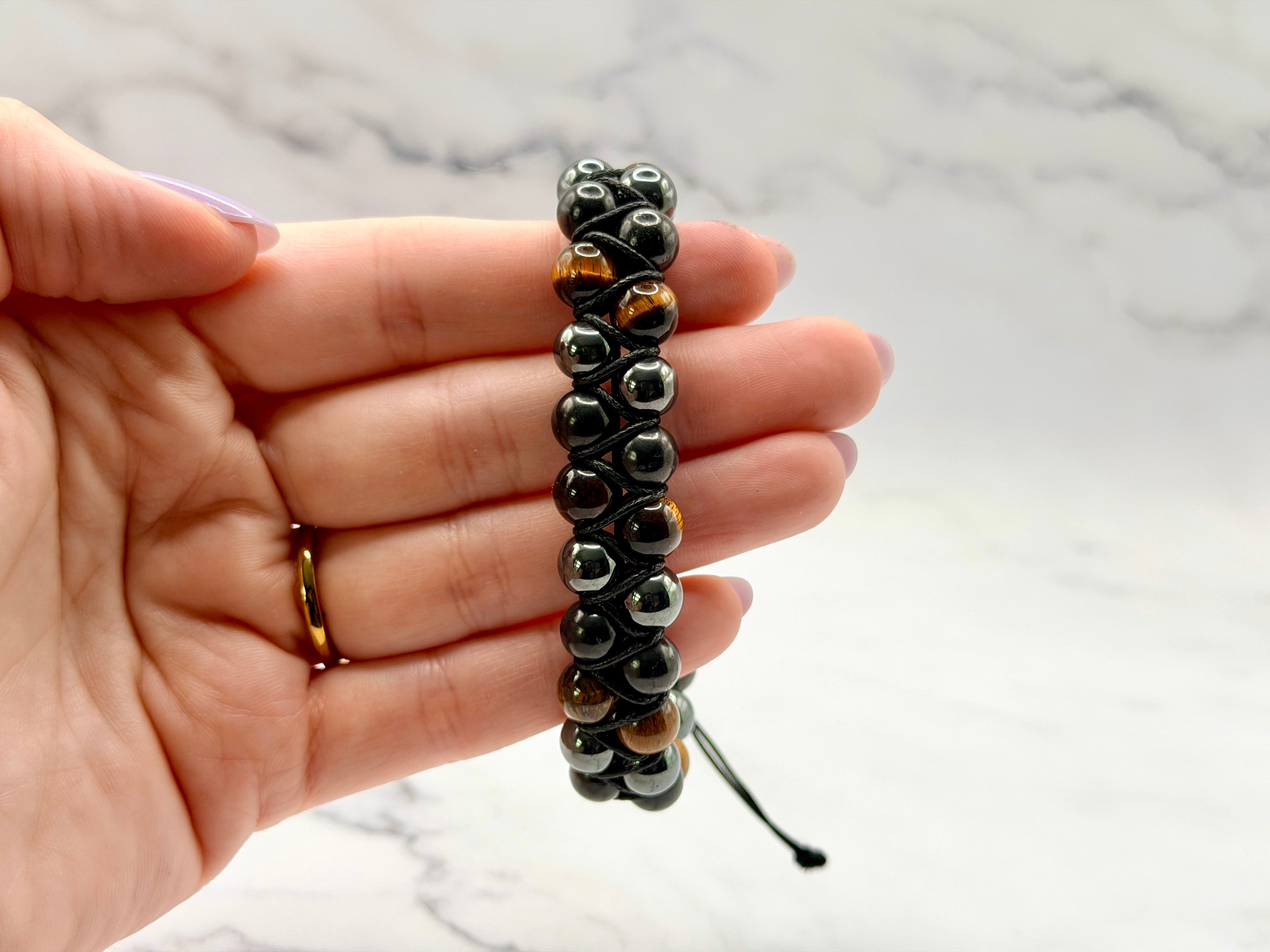 SHUNGITE DOUBLE MACRAME BRACELETS! - EMF Protection - Hand Cut Genuine Natural Shungite Bracelet High Quality Black Lustrous Gemstone from Russia