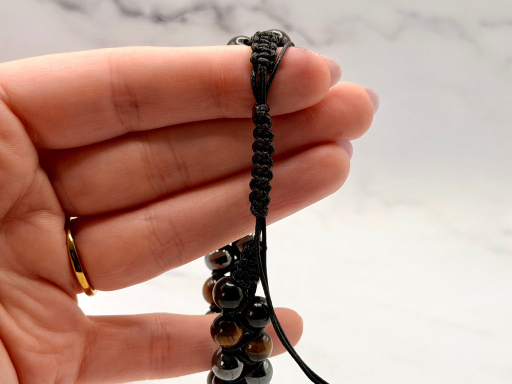 SHUNGITE DOUBLE MACRAME BRACELETS! - EMF Protection - Hand Cut Genuine Natural Shungite Bracelet High Quality Black Lustrous Gemstone from Russia