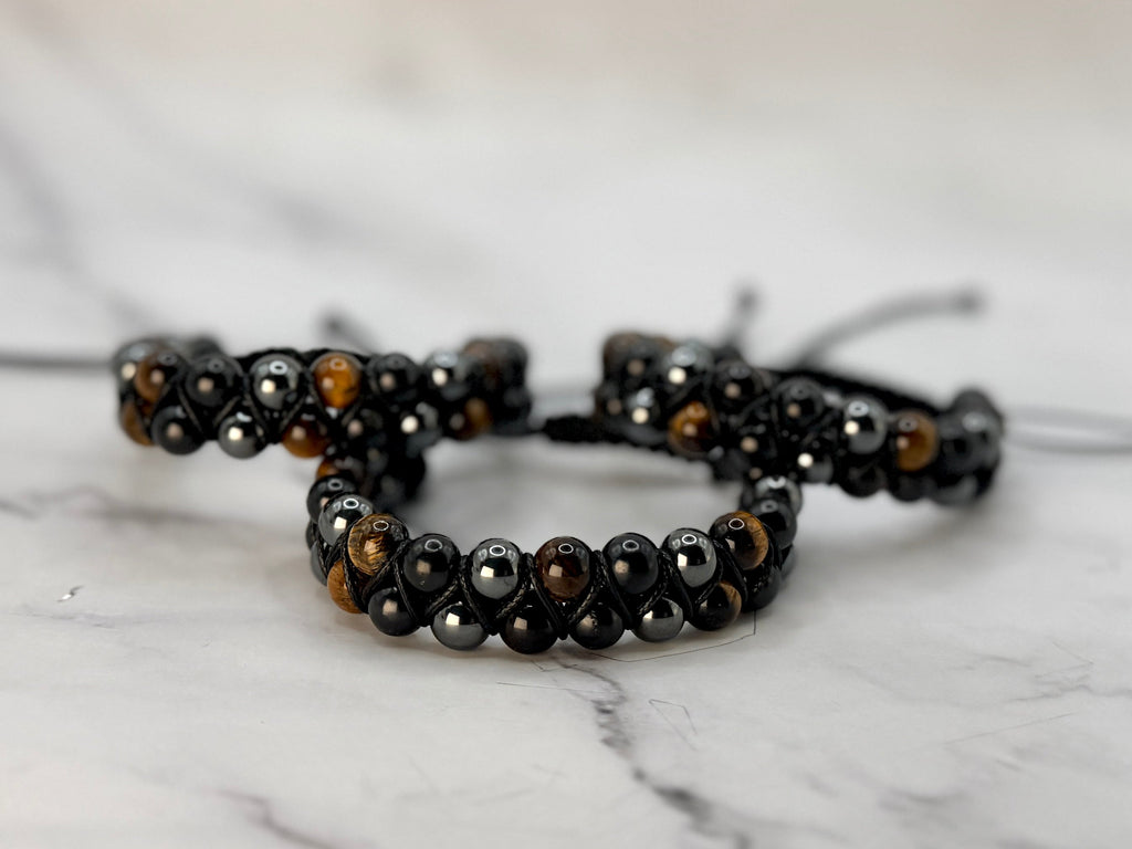 SHUNGITE DOUBLE MACRAME BRACELETS! - EMF Protection - Hand Cut Genuine Natural Shungite Bracelet High Quality Black Lustrous Gemstone from Russia