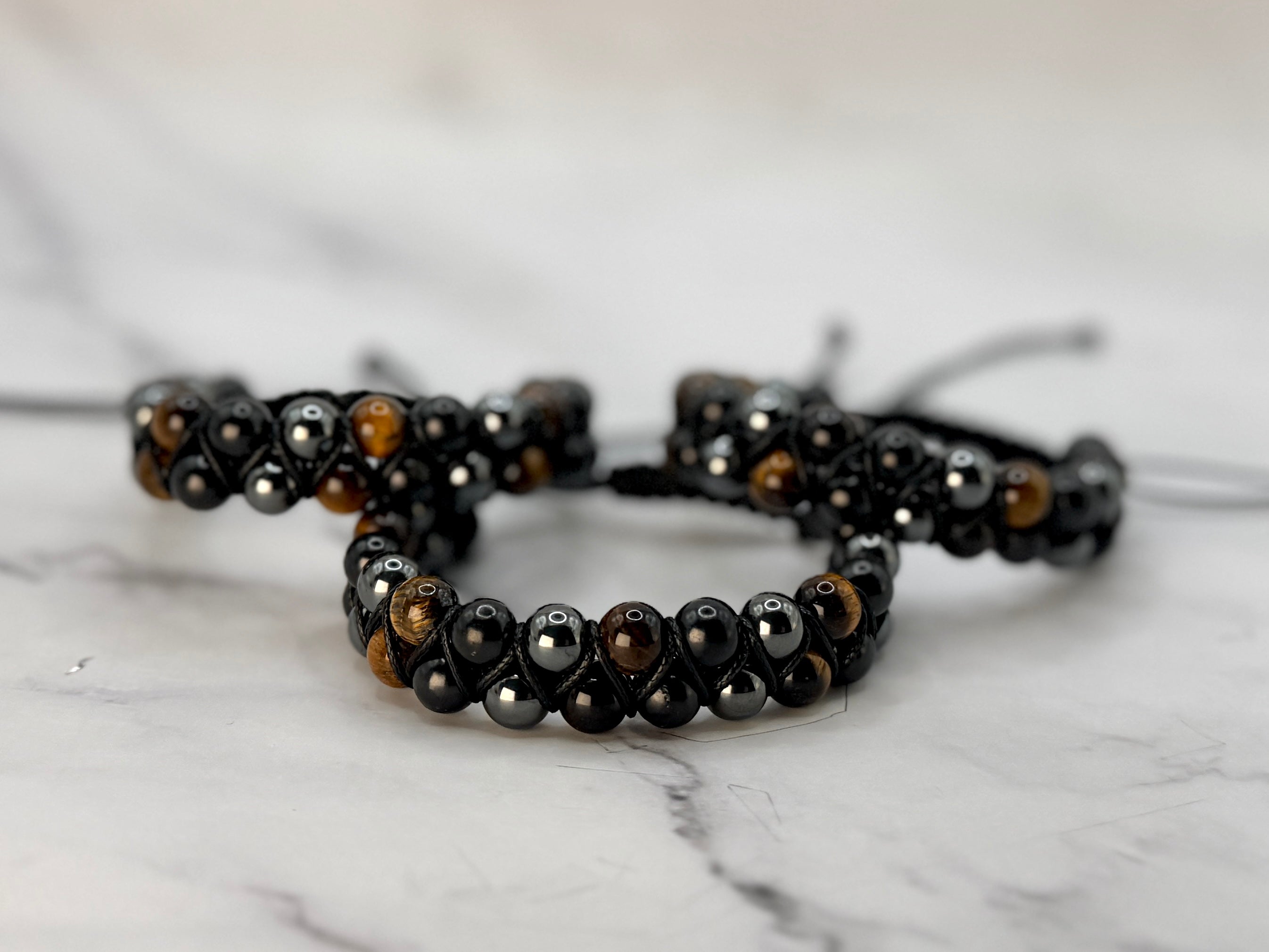 SHUNGITE DOUBLE MACRAME BRACELETS! - EMF Protection - Hand Cut Genuine Natural Shungite Bracelet High Quality Black Lustrous Gemstone from Russia