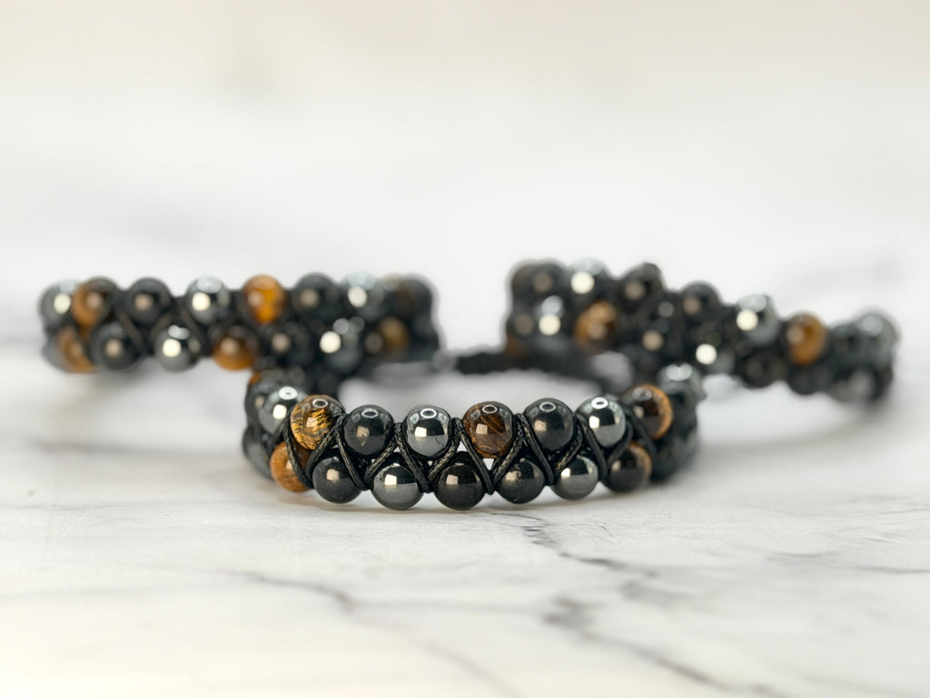 SHUNGITE DOUBLE MACRAME BRACELETS! - EMF Protection - Hand Cut Genuine Natural Shungite Bracelet High Quality Black Lustrous Gemstone from Russia