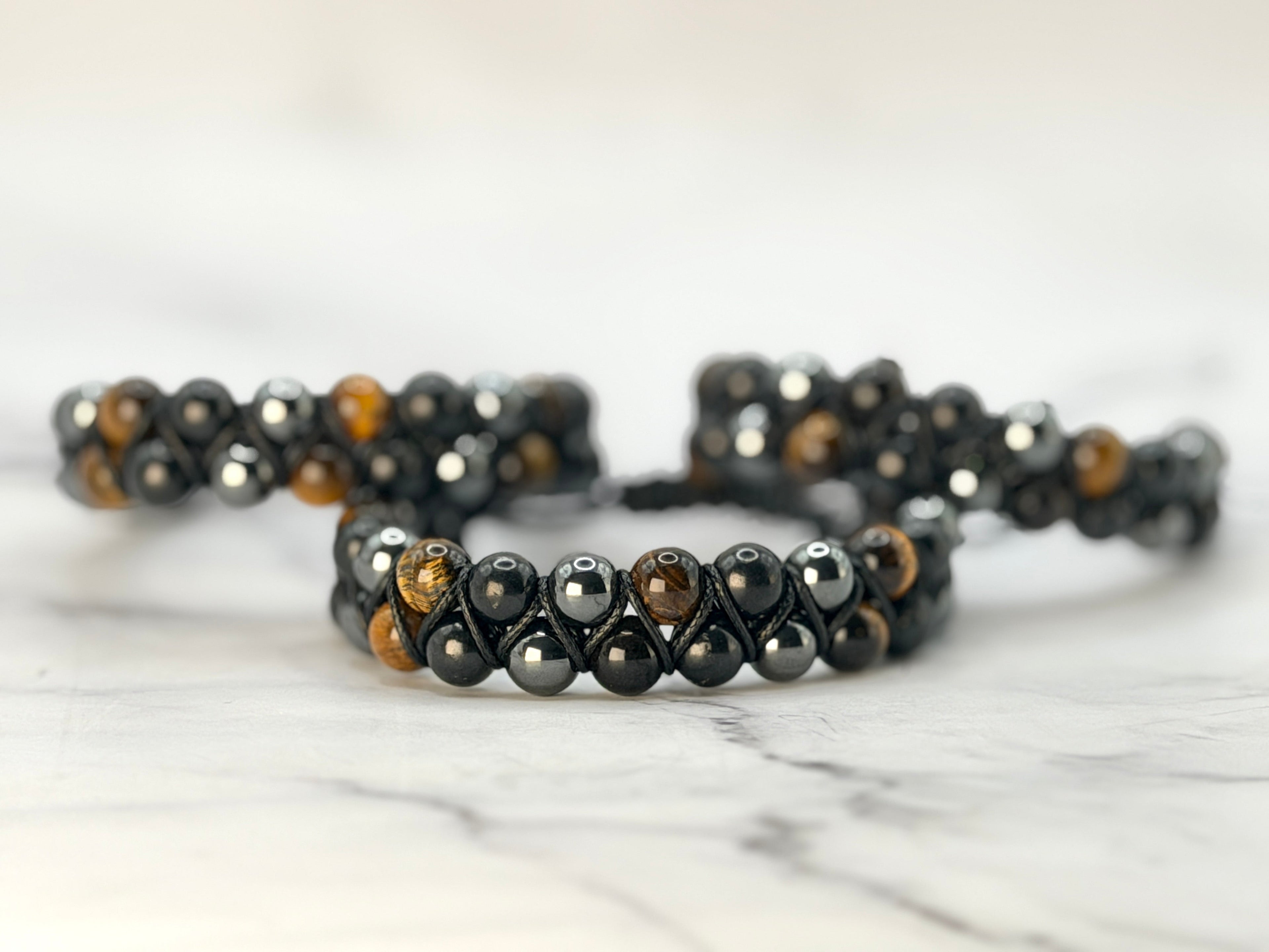 SHUNGITE DOUBLE MACRAME BRACELETS! - EMF Protection - Hand Cut Genuine Natural Shungite Bracelet High Quality Black Lustrous Gemstone from Russia