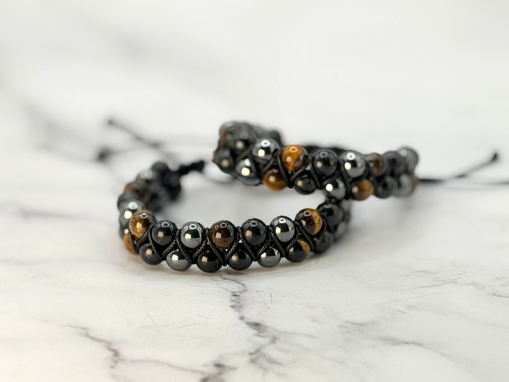 SHUNGITE DOUBLE MACRAME BRACELETS! - EMF Protection - Hand Cut Genuine Natural Shungite Bracelet High Quality Black Lustrous Gemstone from Russia