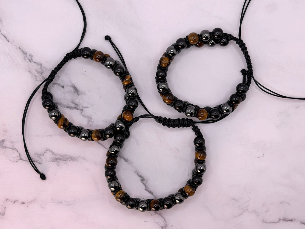 SHUNGITE DOUBLE MACRAME BRACELETS! - EMF Protection - Hand Cut Genuine Natural Shungite Bracelet High Quality Black Lustrous Gemstone from Russia