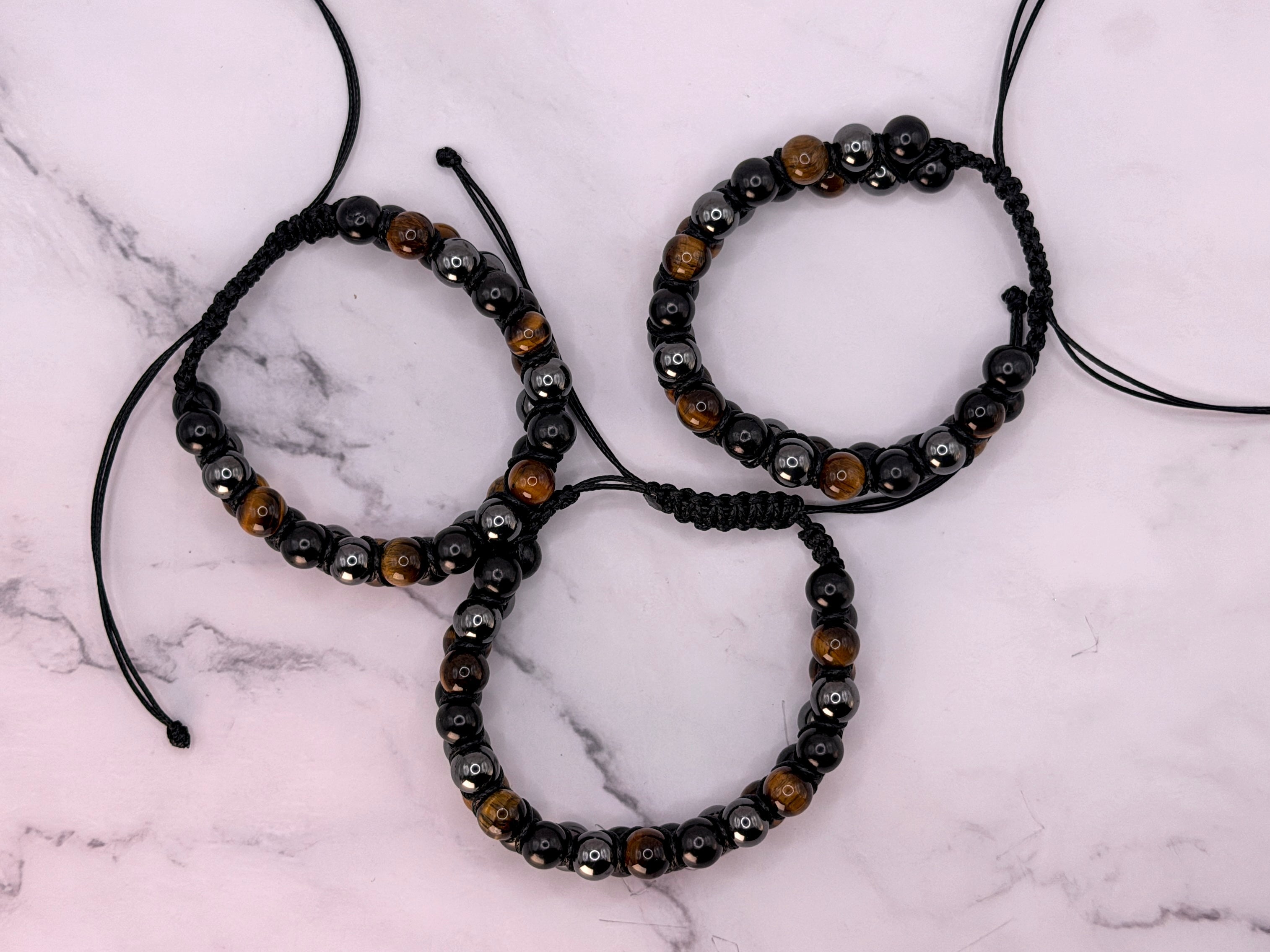 SHUNGITE DOUBLE MACRAME BRACELETS! - EMF Protection - Hand Cut Genuine Natural Shungite Bracelet High Quality Black Lustrous Gemstone from Russia