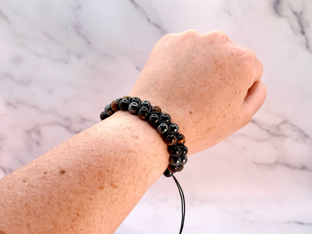 SHUNGITE DOUBLE MACRAME BRACELETS! - EMF Protection - Hand Cut Genuine Natural Shungite Bracelet High Quality Black Lustrous Gemstone from Russia
