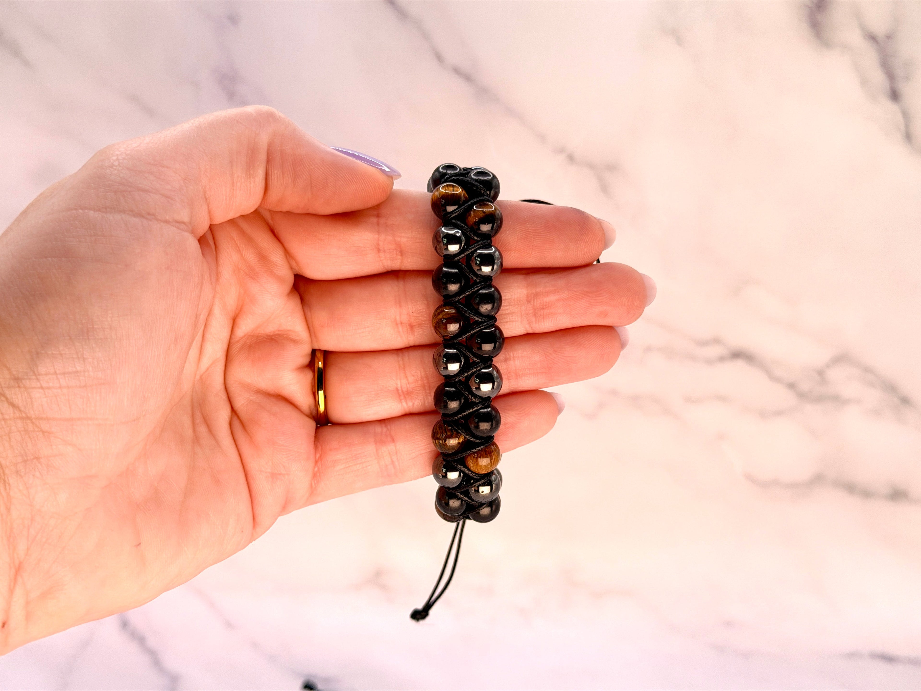 SHUNGITE DOUBLE MACRAME BRACELETS! - EMF Protection - Hand Cut Genuine Natural Shungite Bracelet High Quality Black Lustrous Gemstone from Russia | | Wiccan Center